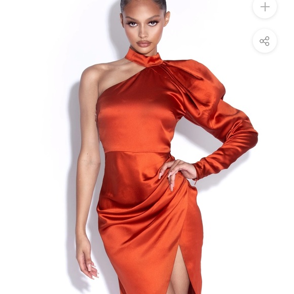 Puff Sleeve One Shoulder Satin Dress - Picture 12 of 16